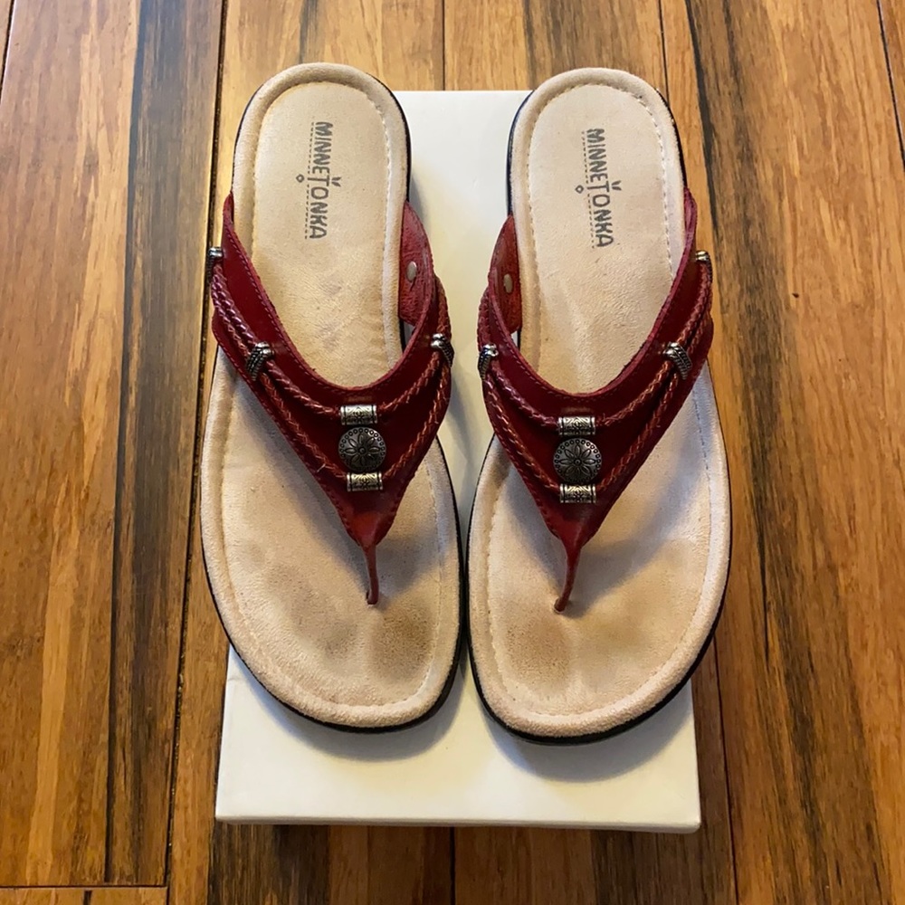red MINNETONKA sandals